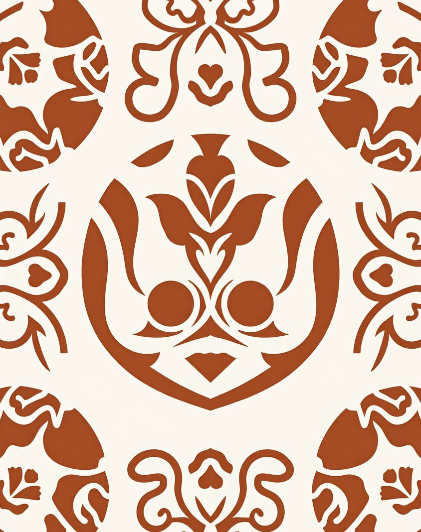 Ornate Terracotta Floral Medallion Pattern Rug