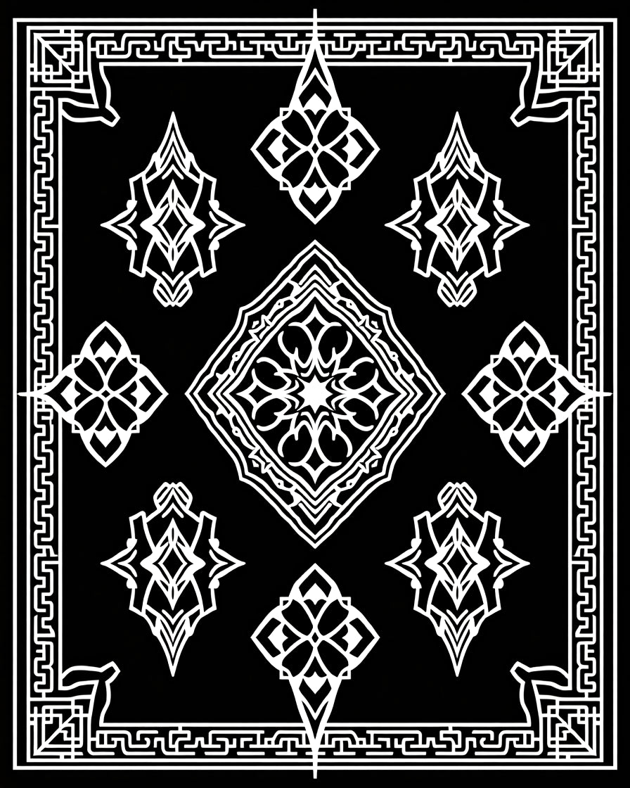 Ornate White Diamond Pattern Rug
