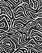 Abstract Black White Wavy Pattern Rug