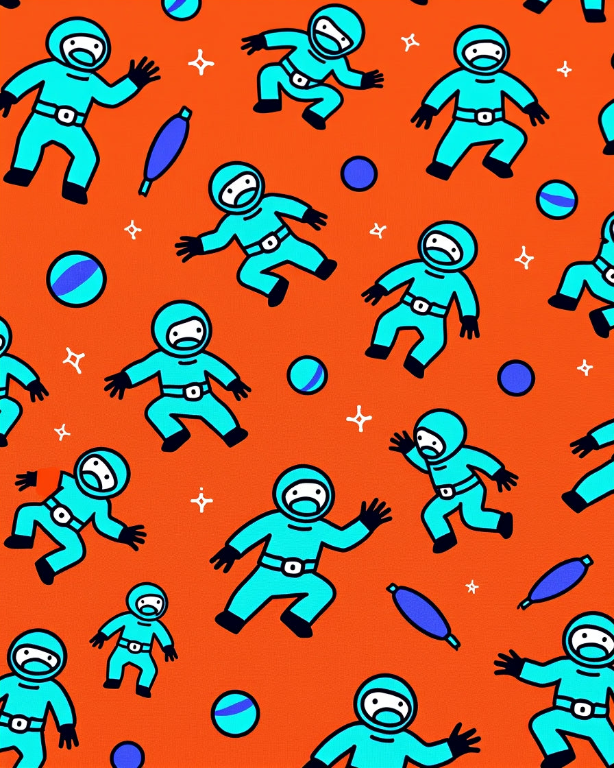 Playful Astronauts On Orange Canvas Rug
