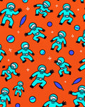Playful Astronauts On Orange Canvas Rug