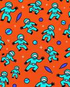 Playful Astronauts On Orange Canvas Rug