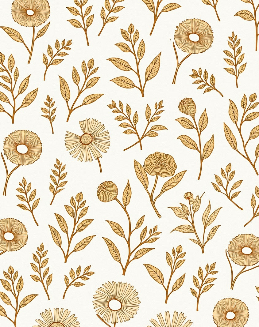 Golden Floral Botanical Pattern Rug