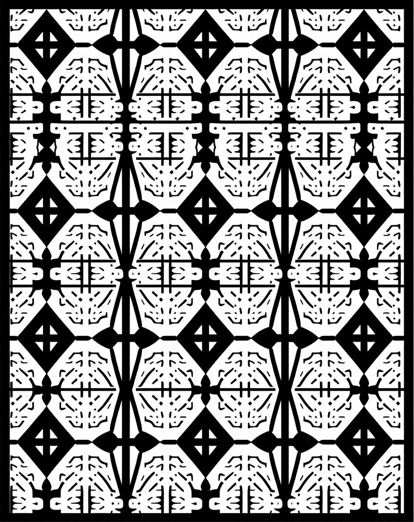 Striking Black White Geometric Motif Rug