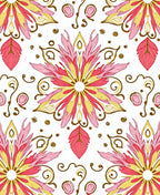 Pink Yellow Floral Scroll Pattern Rug