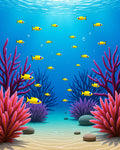Vibrant Yellow Fish Underwater Coral Garden Rug