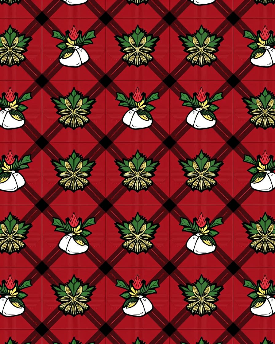 Red Plaid Festive Floral Design Rug