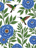 Blue Floral Hummingbird Pattern Rug