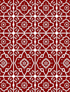 Classic Red White Geometric Tiles Rug