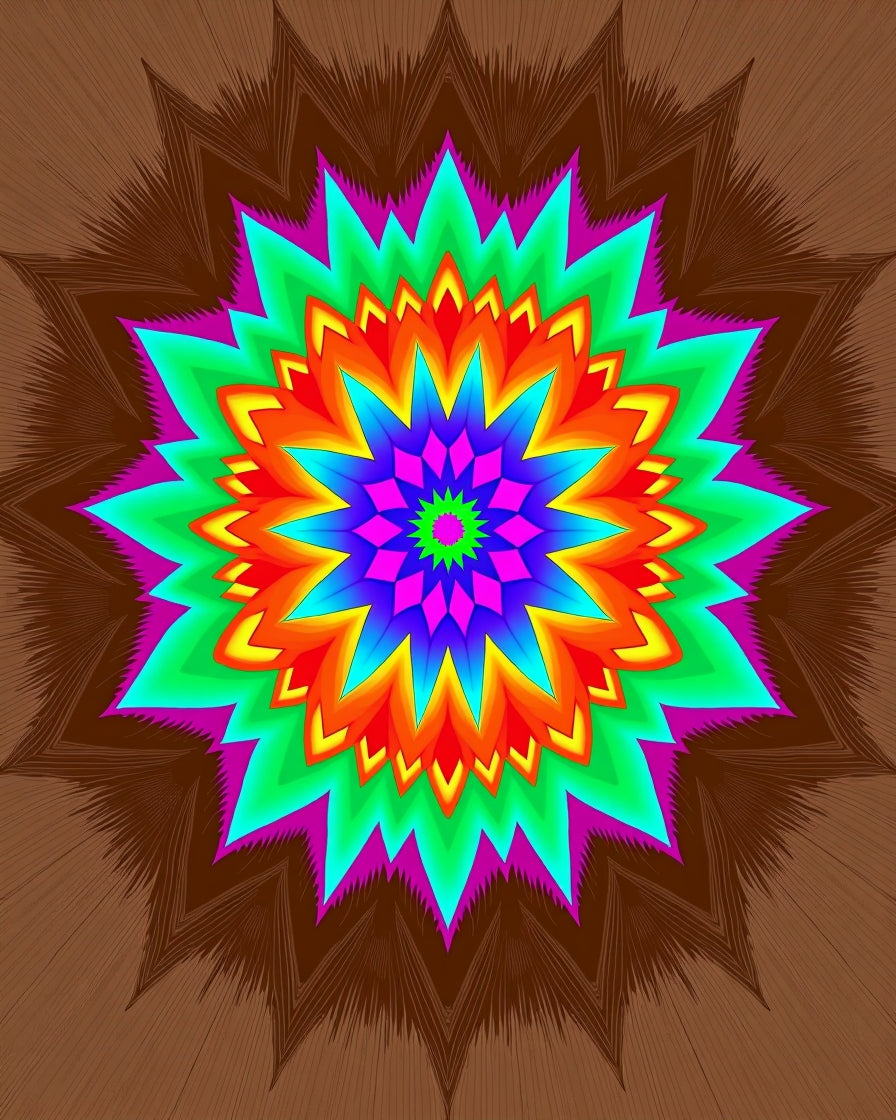 Vibrant Rainbow Starburst Fractal Rug
