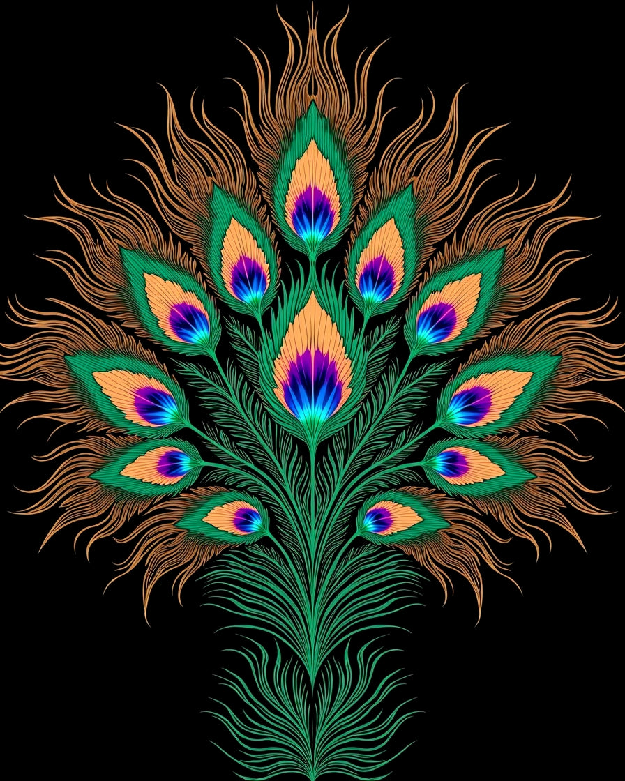 Vibrant Peacock Feather Floral Design Rug