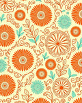 Orange Teal Floral Swirl Pattern Rug
