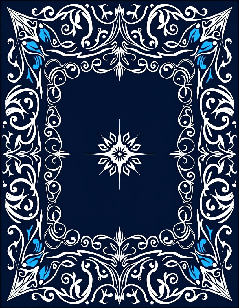 Ornate Blue White Floral Scrollwork Rug