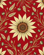 Bold Red Sunflower Botanical Pattern Rug