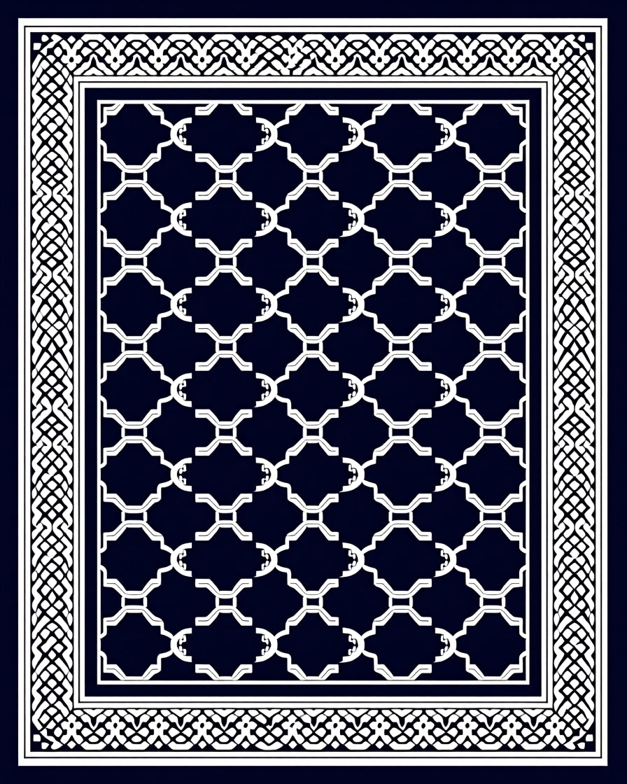 Navy White Interlocking Geometric Pattern Rug