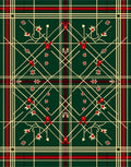 Green Red Cream Tartan Floral Vines Rug