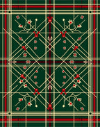 Green Red Cream Tartan Floral Vines Rug