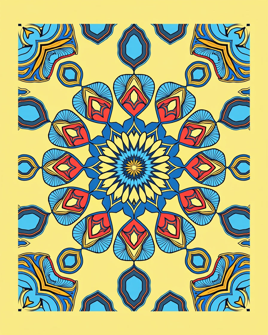 Geometric Sunburst Mandala Pattern Rug