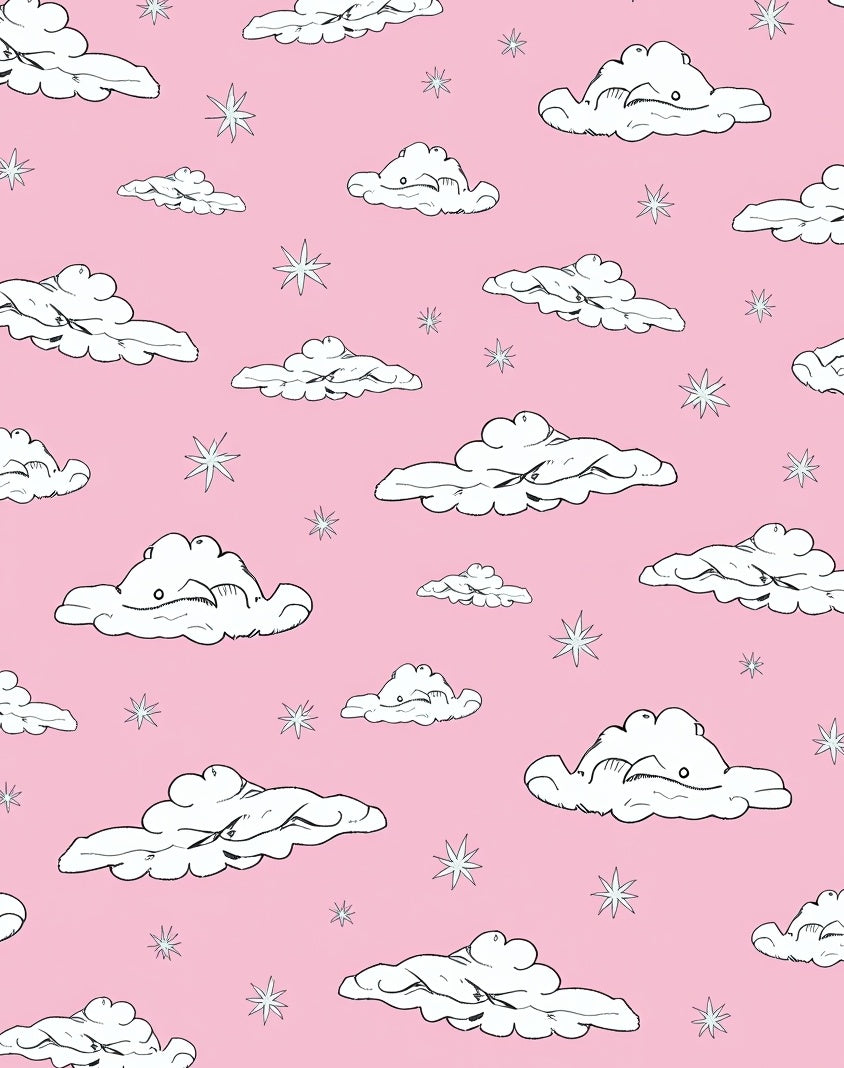 Pink Sky Clouds and Stars Rug