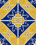 Royal Blue Yellow Floral Tile Rug