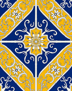 Royal Blue Yellow Floral Tile Rug
