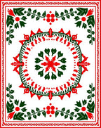 Red Green Floral Vine Pattern Rug