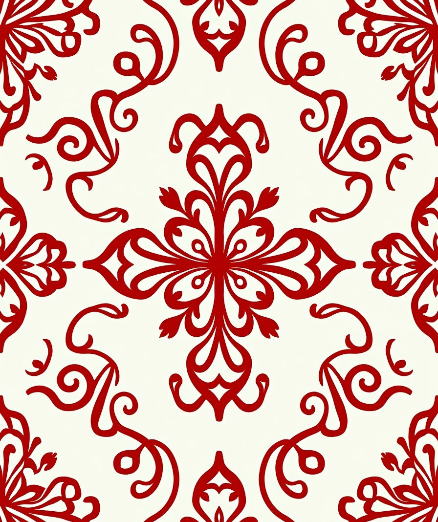 Classic Red Floral Damask Pattern Rug