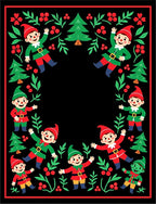 Festive Elves Border with Holly and Pine Christmas Rug