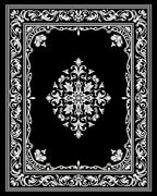 Black White Elaborate Scroll Pattern Rug
