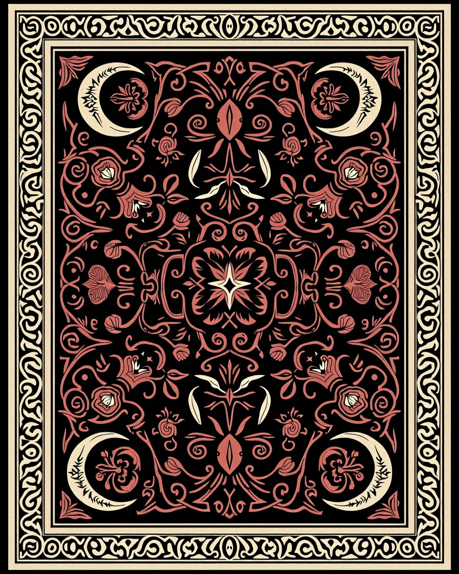 Celestial Floral Scrollwork Design Rug