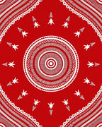 Red White Tribal Sunburst Pattern Rug