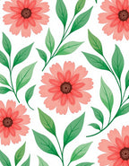 Coral Green Floral Nature Pattern Rug
