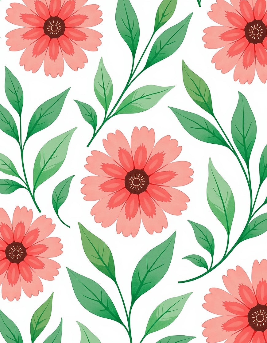 Coral Green Floral Nature Pattern Rug