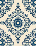 Ornate Blue Floral Damask Pattern Rug