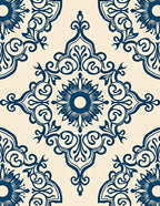 Ornate Blue Floral Damask Pattern Rug