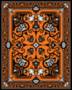 Vibrant Orange Black Floral Medallion Design Rug