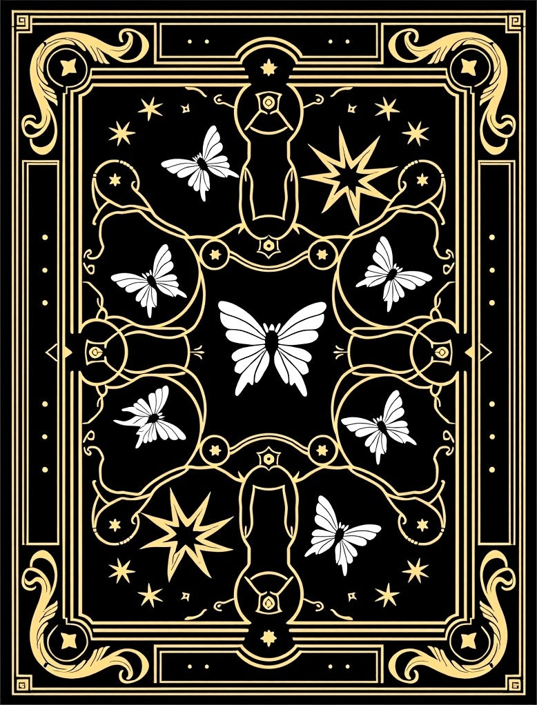 Black Gold Butterfly Star Pattern Rug