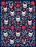 Whimsical Cat Rose Floral Pattern Rug