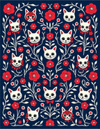 Whimsical Cat Rose Floral Pattern Rug