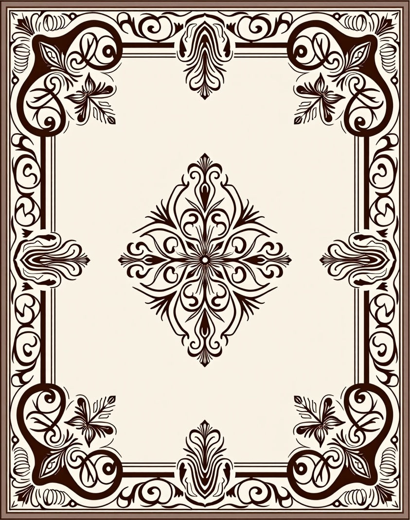 Ornate Floral Scroll Border Pattern Rug