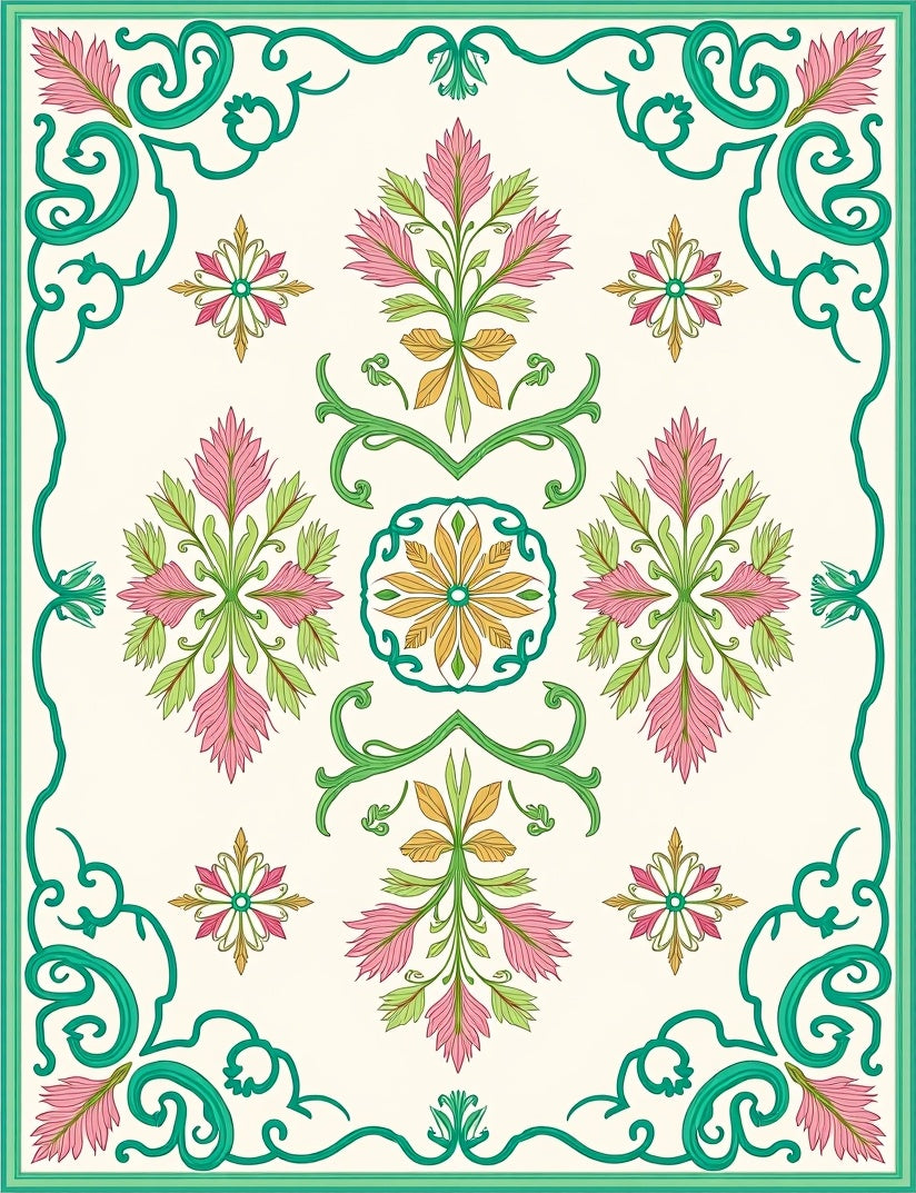 Emerald Swirl Floral Motifs Rug