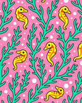 Pink Teal Seahorse Coral Pattern Rug