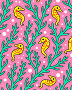Pink Teal Seahorse Coral Pattern Rug