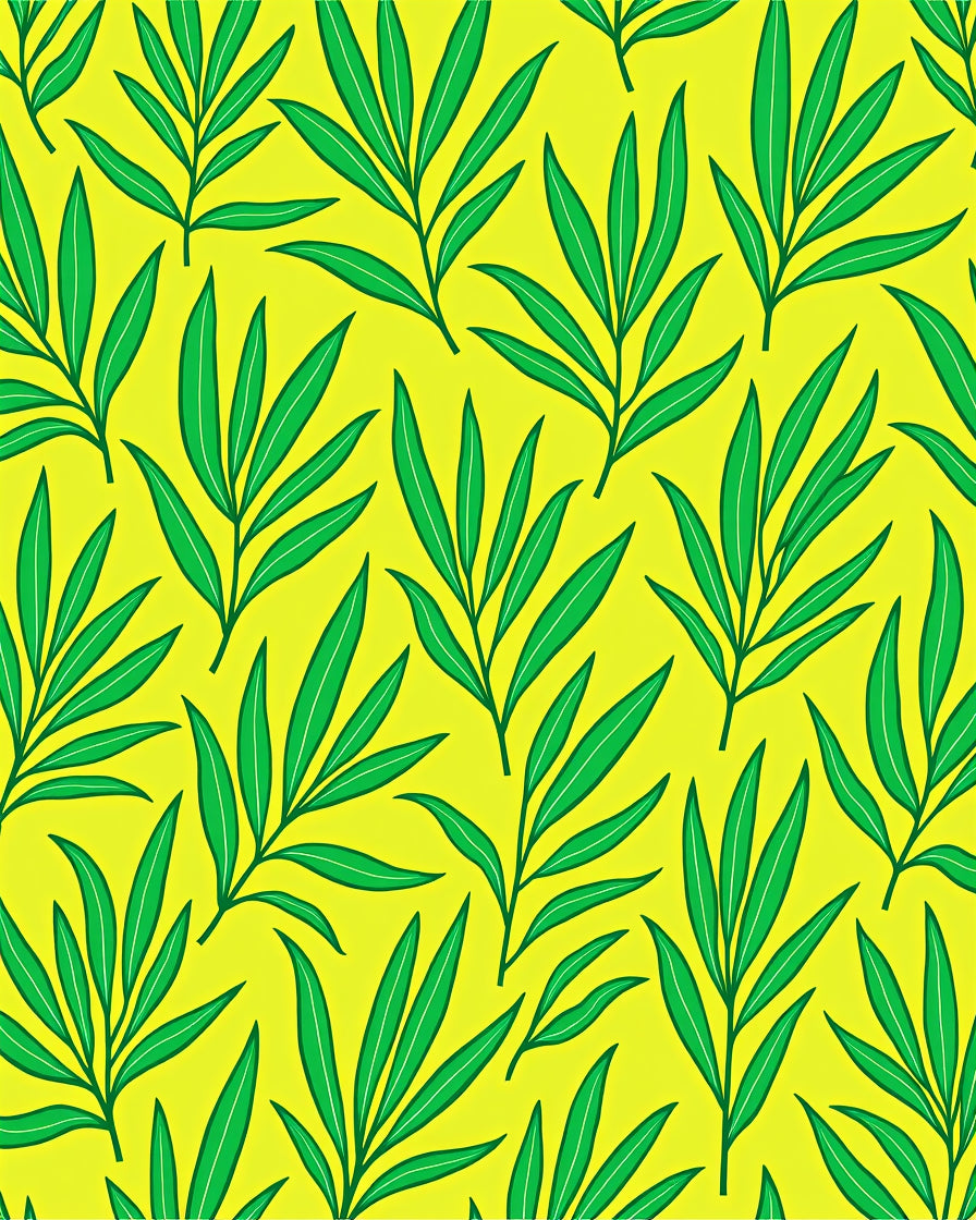 Green Leaf Pattern On Yellow Background Rug