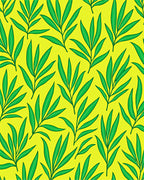 Green Leaf Pattern On Yellow Background Rug