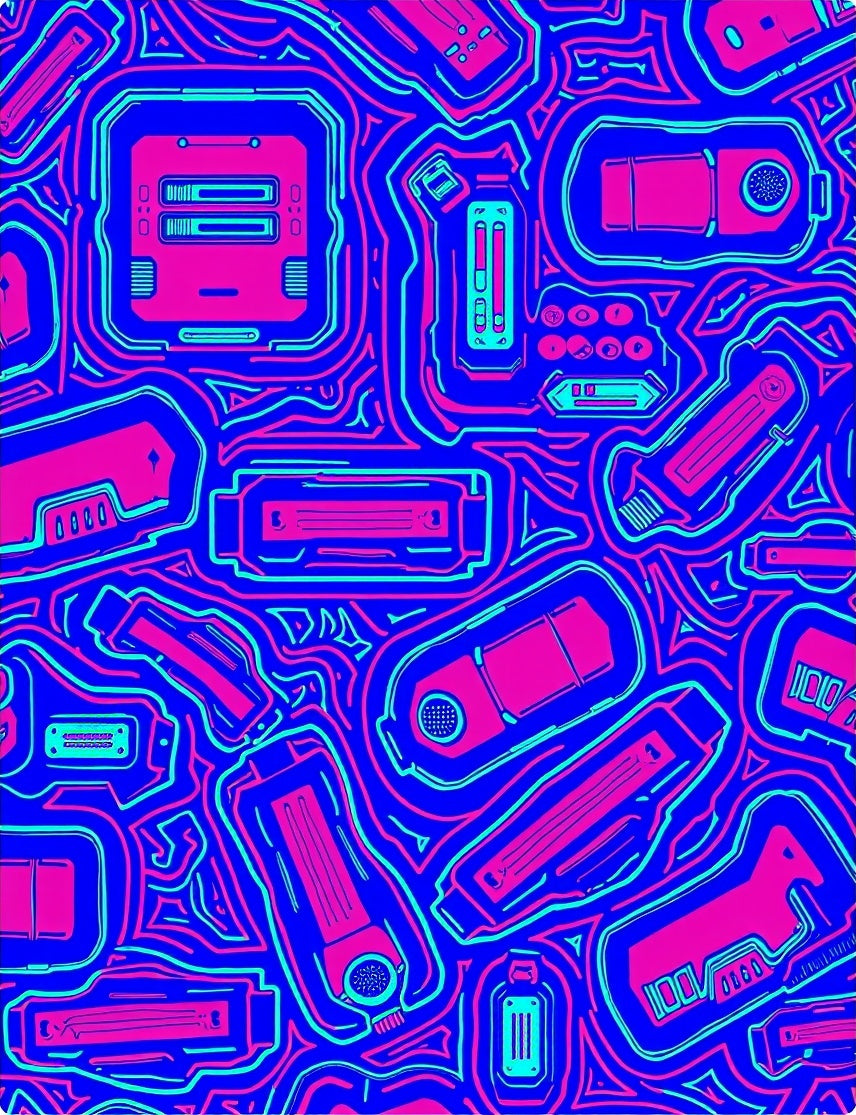 Retro Futuristic Tech Pattern Rug