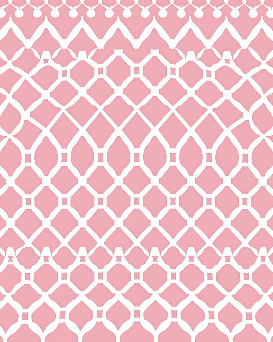 Pink White Lattice Geometric Pattern Rug