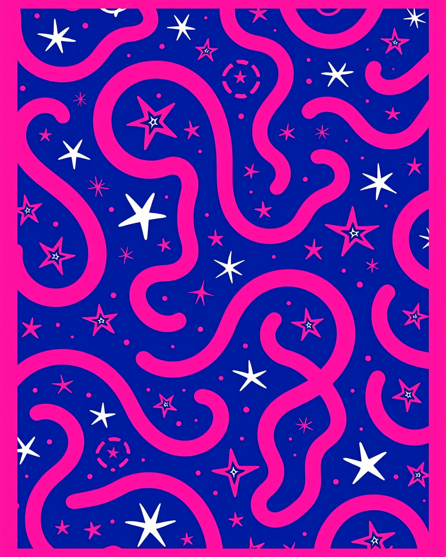 Bold Pink Swirls Starry Night Rug