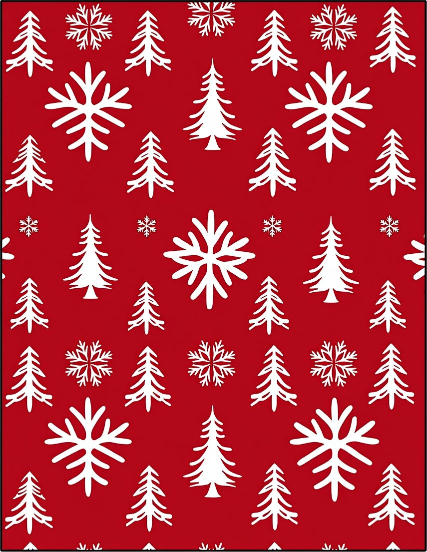 Festive Red White Trees Snowflakes Rug