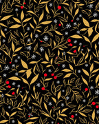Golden Branches Red Berries Snowflakes Rug